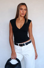 About Us V Neck Top Black