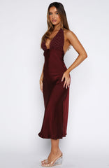 Guess You Miss Me Halter Midi Dress Burgundy/Pink Dot