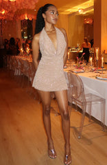 By Candlelight Beaded Mini Dress Nude