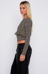 Catch My Heart Long Sleeve Top Toffee/Black Stripe