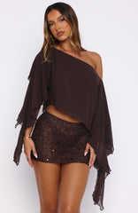 Glitter Mood Sequin Crochet Mini Skirt Chocolate
