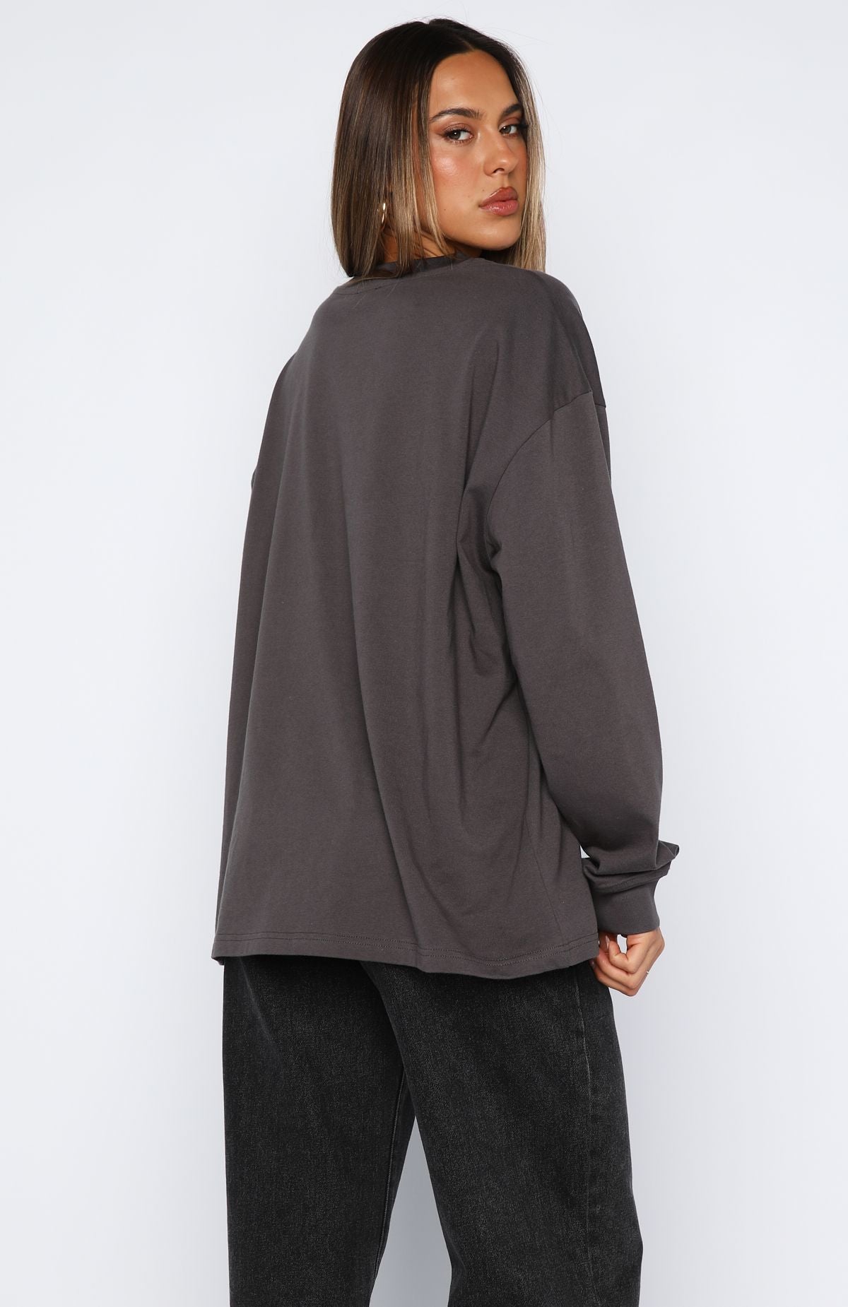 Feel The Vibe Long Sleeve Tee Charcoal