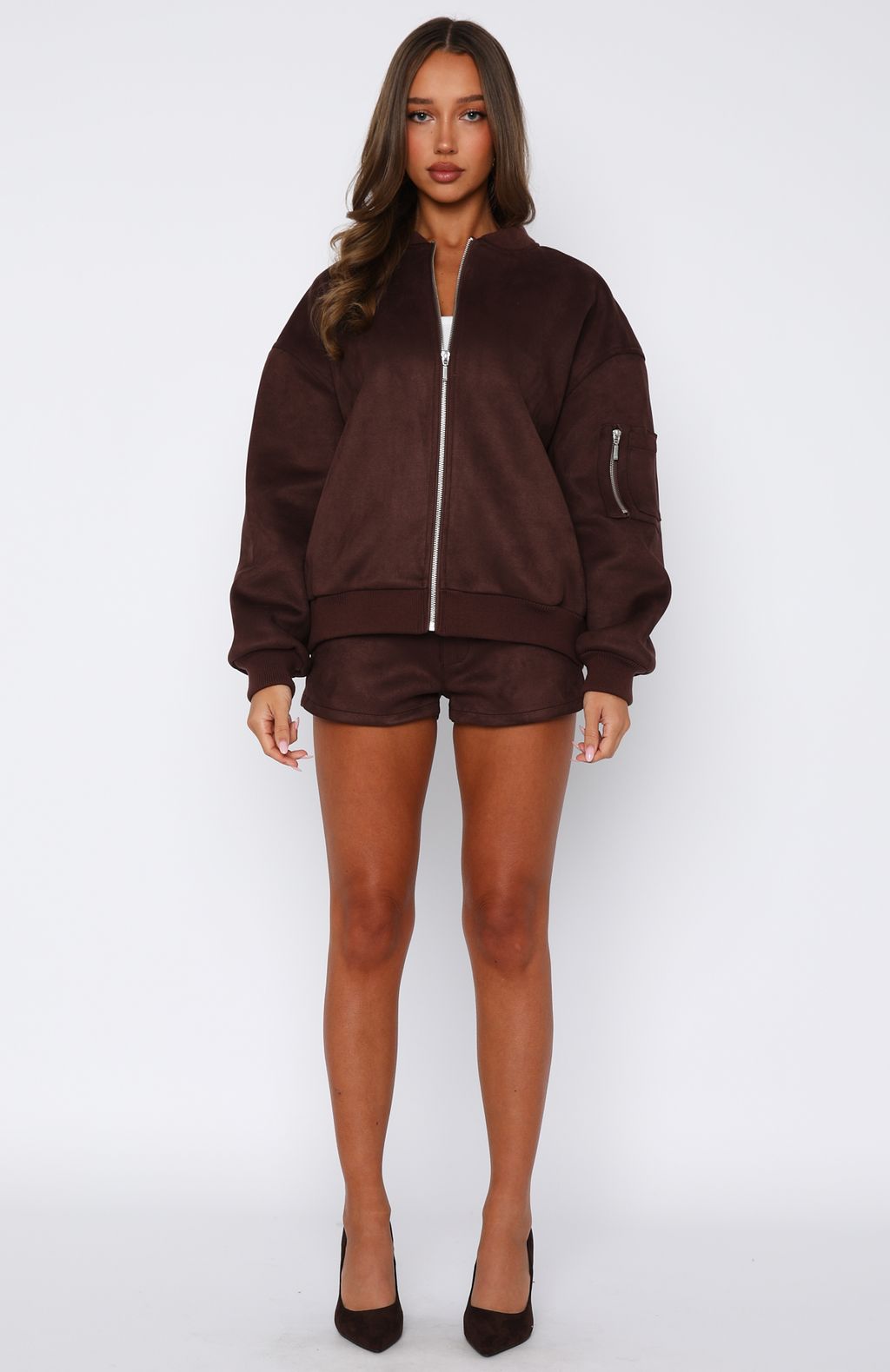 Between Us Faux Suede Shorts Chocolate