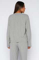 Come A Long Way Soft Lounge Long Sleeve Ribbed Tee Grey Marle