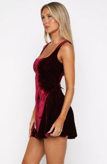 Midnight In Paris Velvet Mini Dress Burgundy